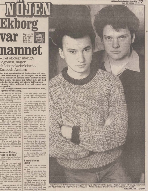 Faksimil av återgiven artikel i Aftonbladet 15 januari 1984, med foto på Anders och Dan Ekborg.