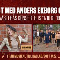 Promotionbild för Från musikal till soft jazz & ballad i Västerås den 11 oktober. Anders och övriga medverkande i collage.